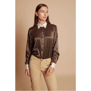 Ralph Lauren Silk Brown Striped Blouse Size 12